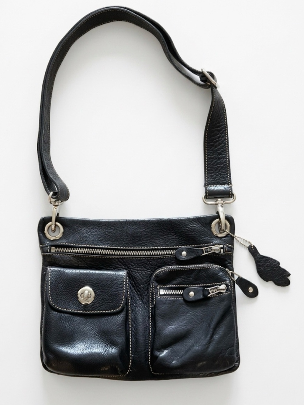 Roots Village Bag Black Pebbled Leather Crossbody Made in Canada - Picture 1 of 7